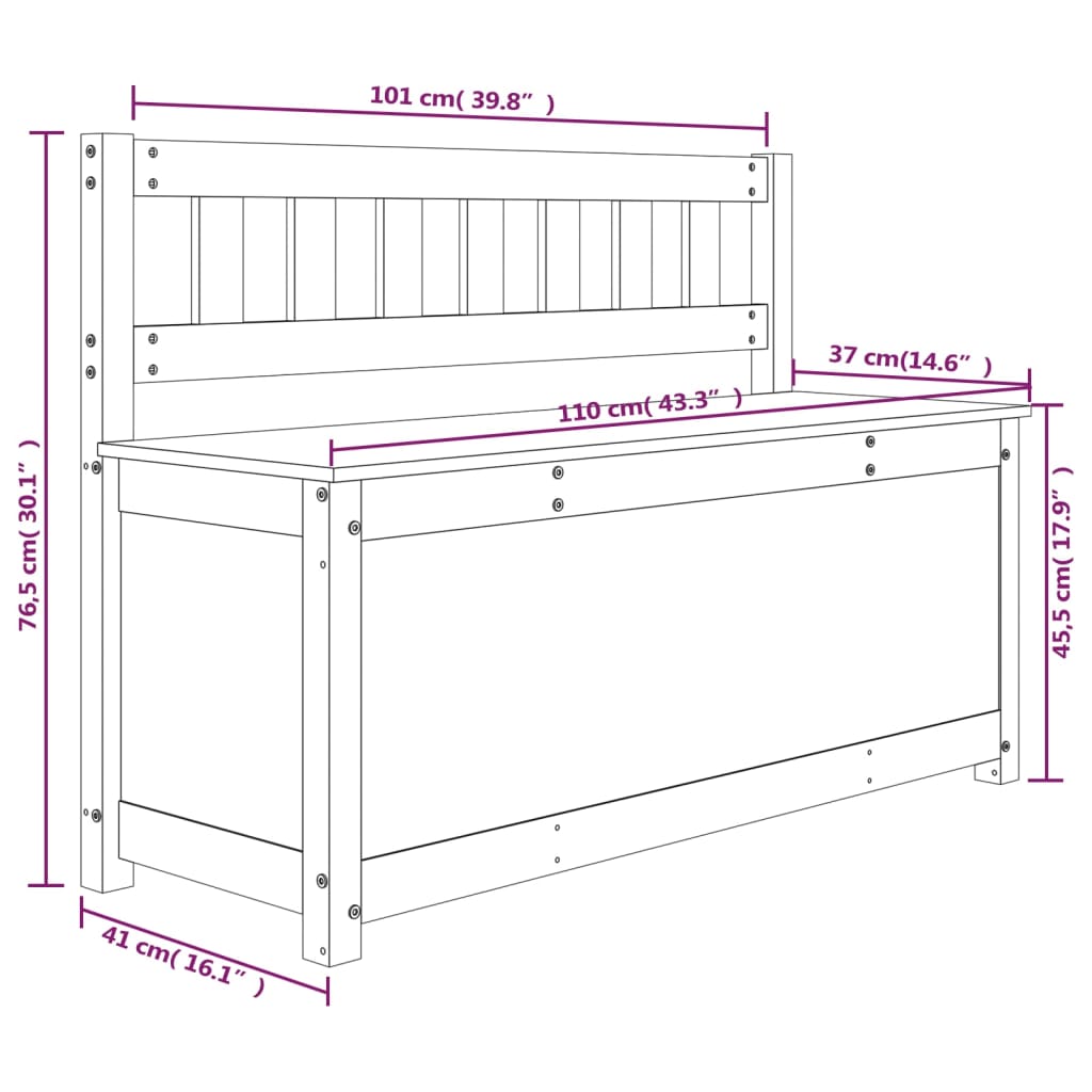 Sitzbank Schwarz 110x41x76,5 cm Massivholz Kiefer - Pazzar.ch