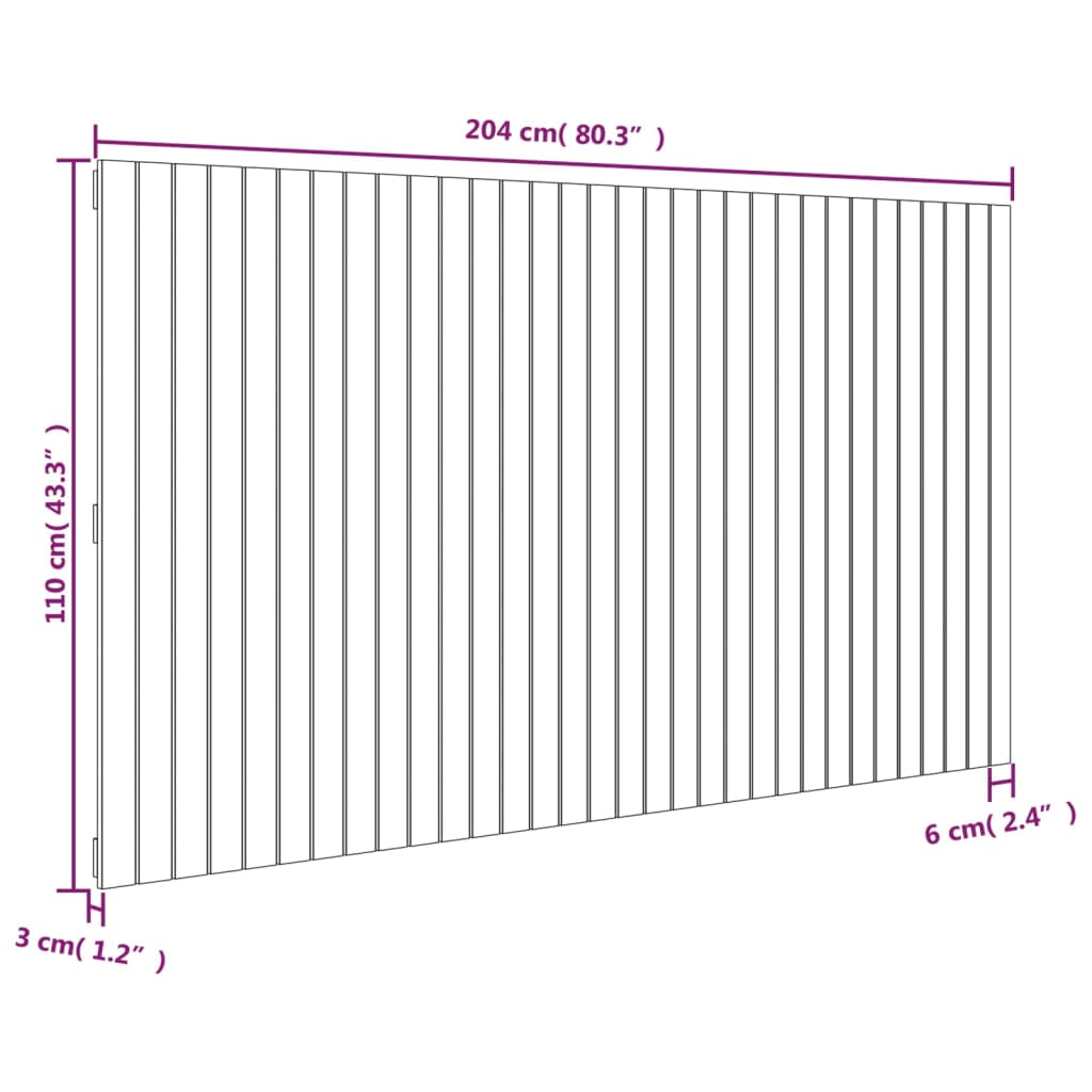 Wand-Kopfteil Grau 204x3x110 cm Massivholz Kiefer