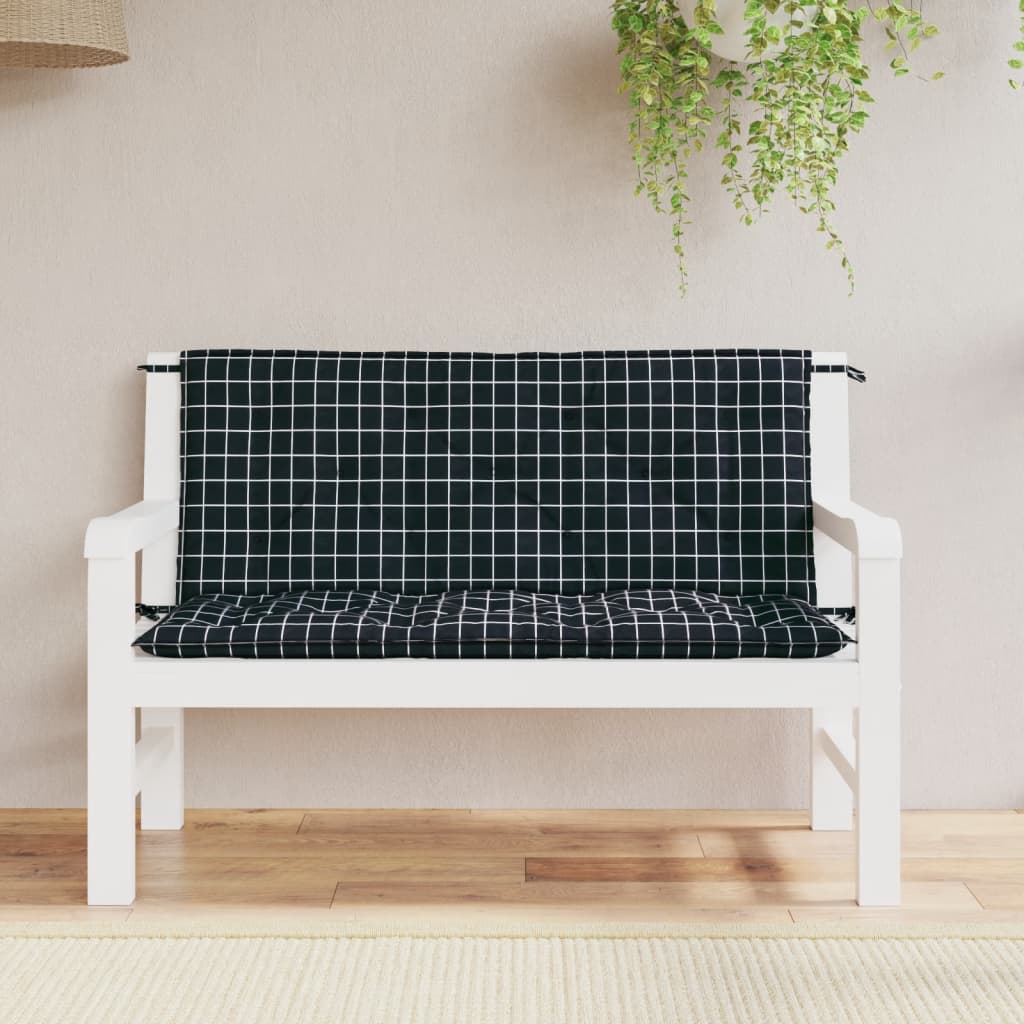 Gartenbank-Auflagen 2 Stk. Schwarz Karomuster 120x50x7 cm Stoff - Pazzar.ch