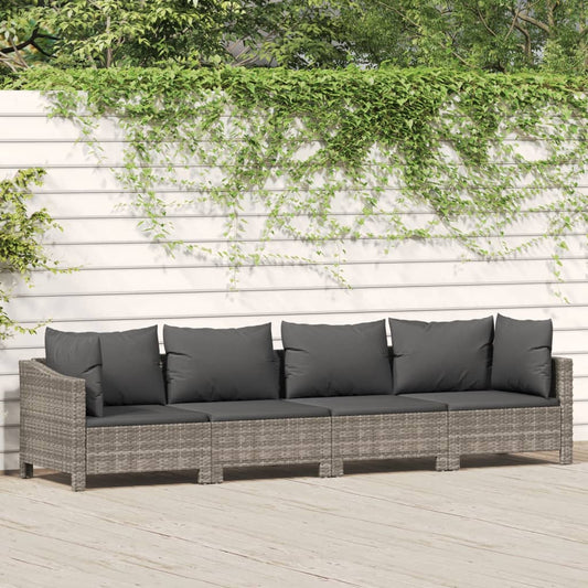 4-tlg. Garten-Lounge-Set mit Kissen Grau Poly Rattan - Pazzar.ch