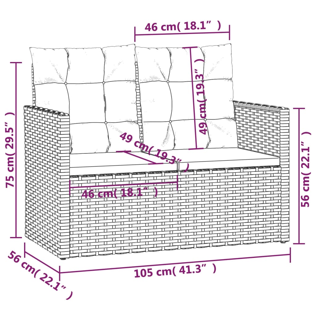 Gartenbank mit Kissen Grau 105 cm Poly Rattan - Pazzar.ch