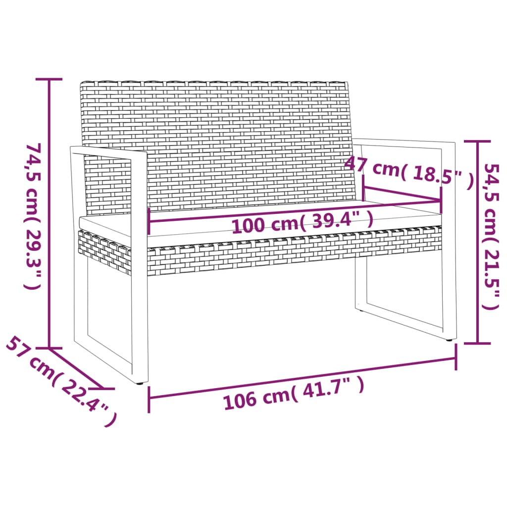 Gartenbank mit Kissen Schwarz 106 cm Poly Rattan - Pazzar.ch