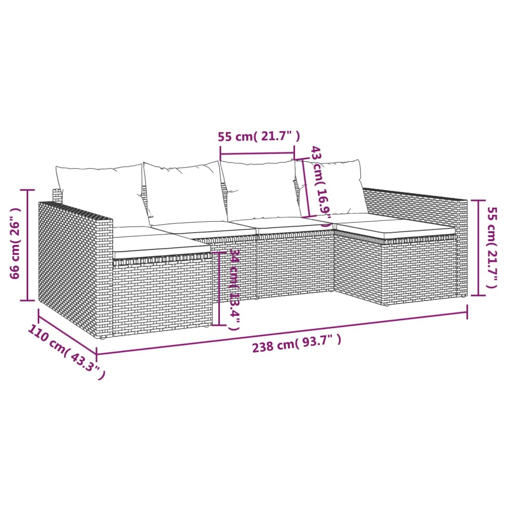 2-tlg. Garten-Lounge-Set mit Kissen Braun Poly Rattan - Pazzar.ch