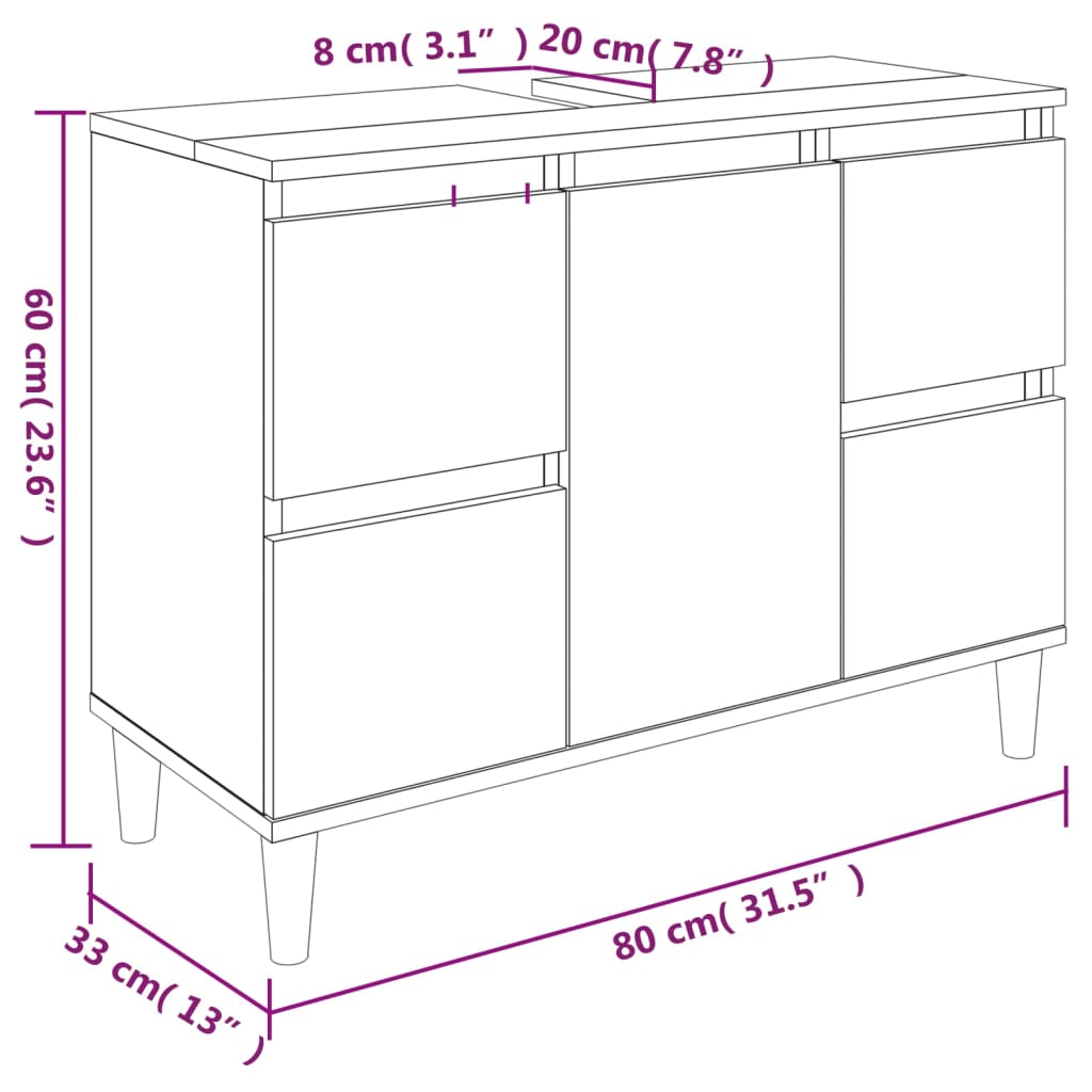 Waschbeckenunterschrank Weiß 80x33x60 cm Holzwerkstoff - Pazzar.ch