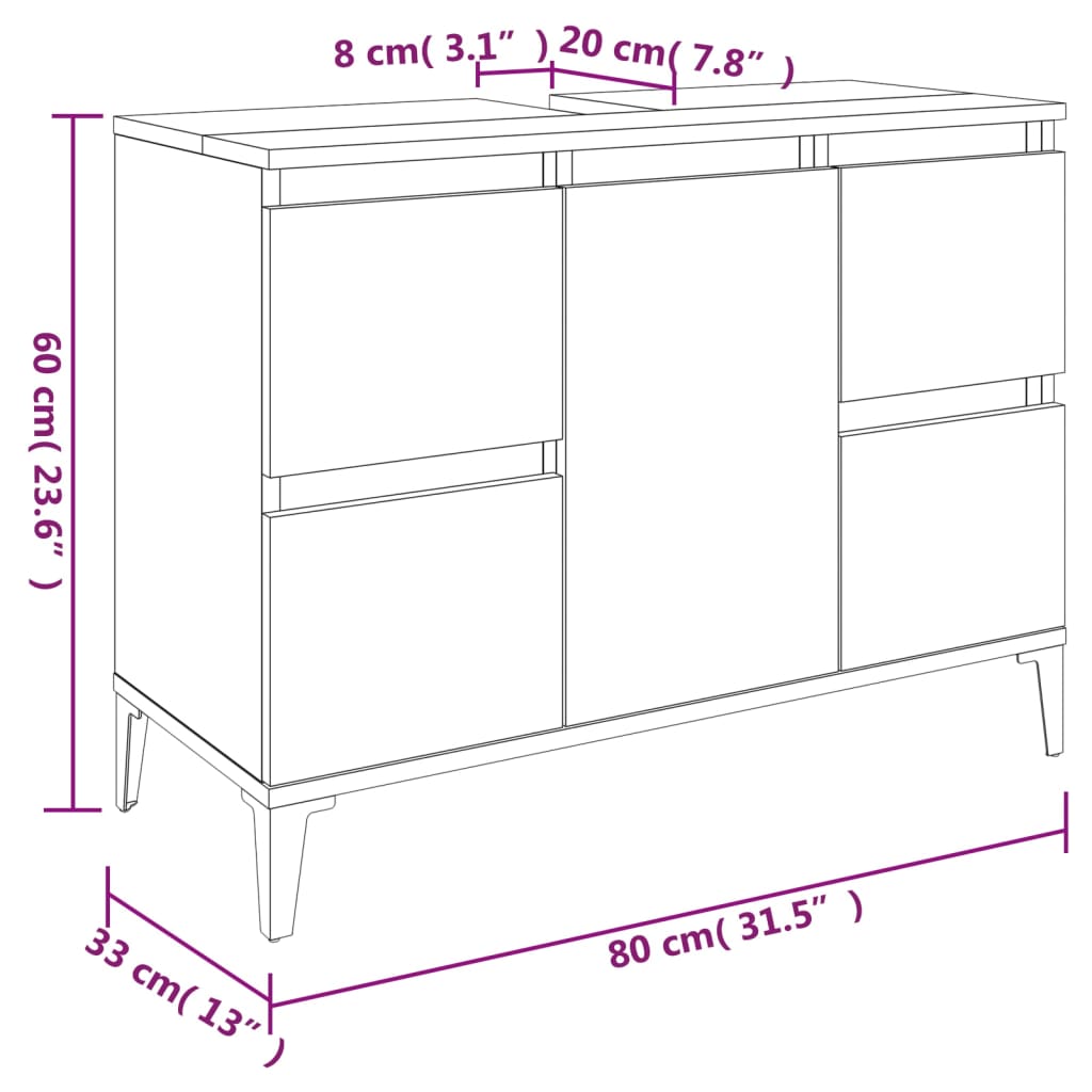 Waschbeckenunterschrank Weiß 80x33x60 cm Holzwerkstoff