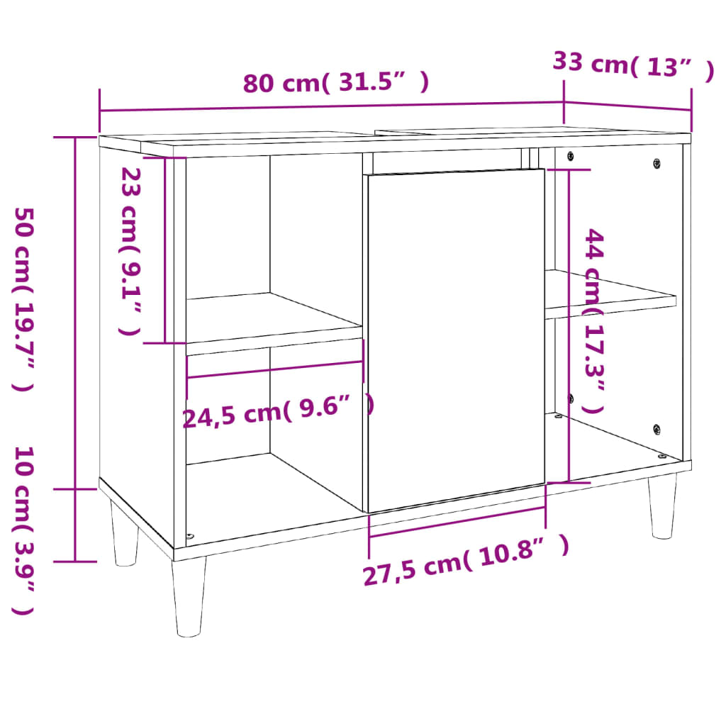 Waschbeckenunterschrank Weiß 80x33x60 cm Holzwerkstoff