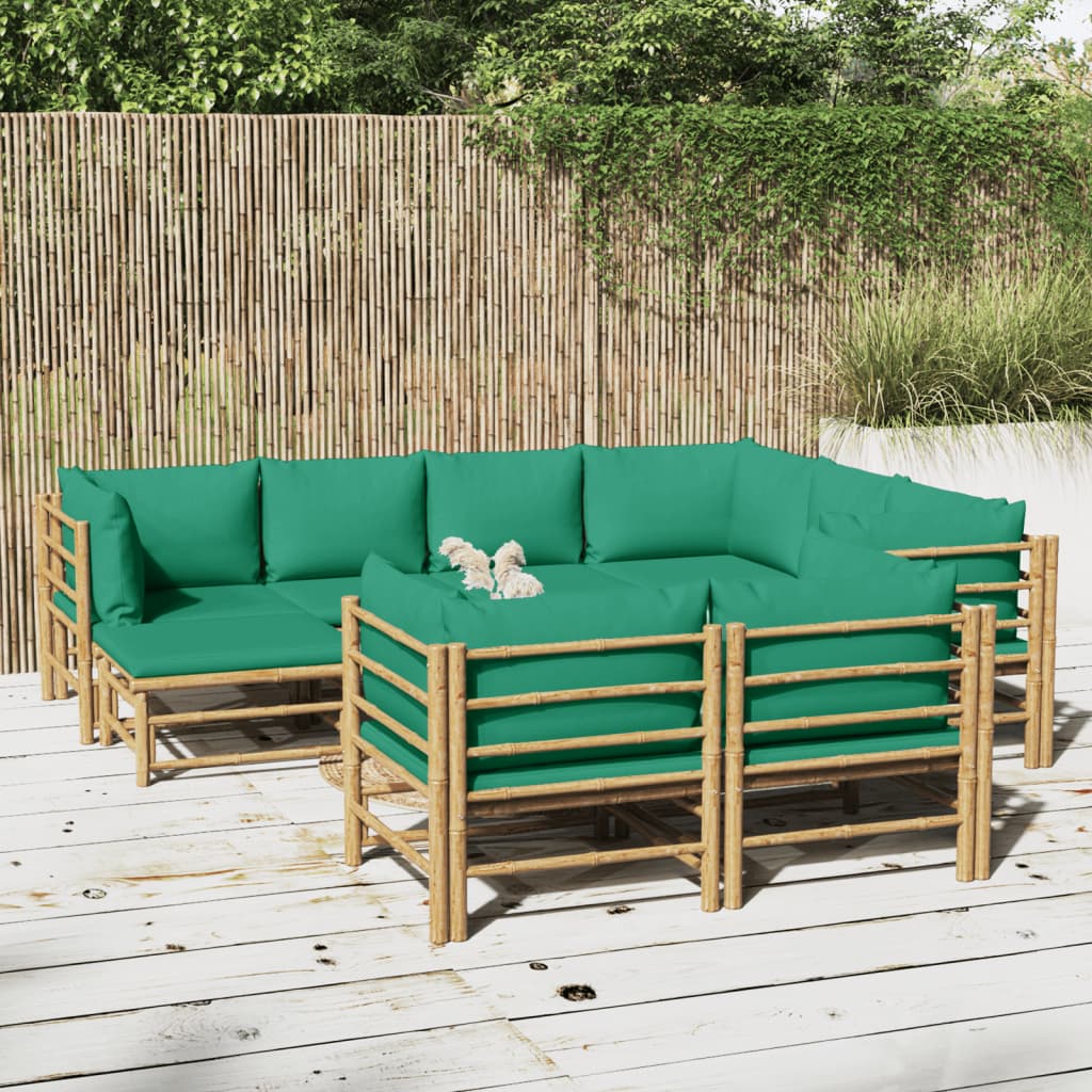 10-tlg. Garten-Lounge-Set mit Grünen Kissen Bambus - Pazzar.ch