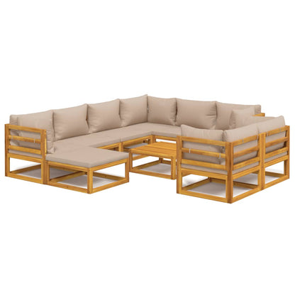 10-tlg. Garten-Lounge-Set mit Taupe Kissen Massivholz - Pazzar.ch