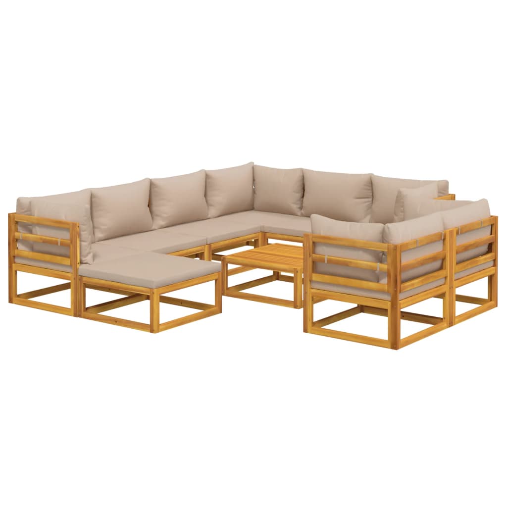 10-tlg. Garten-Lounge-Set mit Taupe Kissen Massivholz - Pazzar.ch