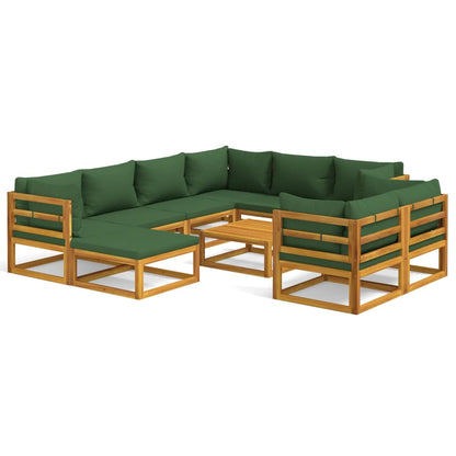 10-tlg. Garten-Lounge-Set mit Grünen Kissen Massivholz - Pazzar.ch