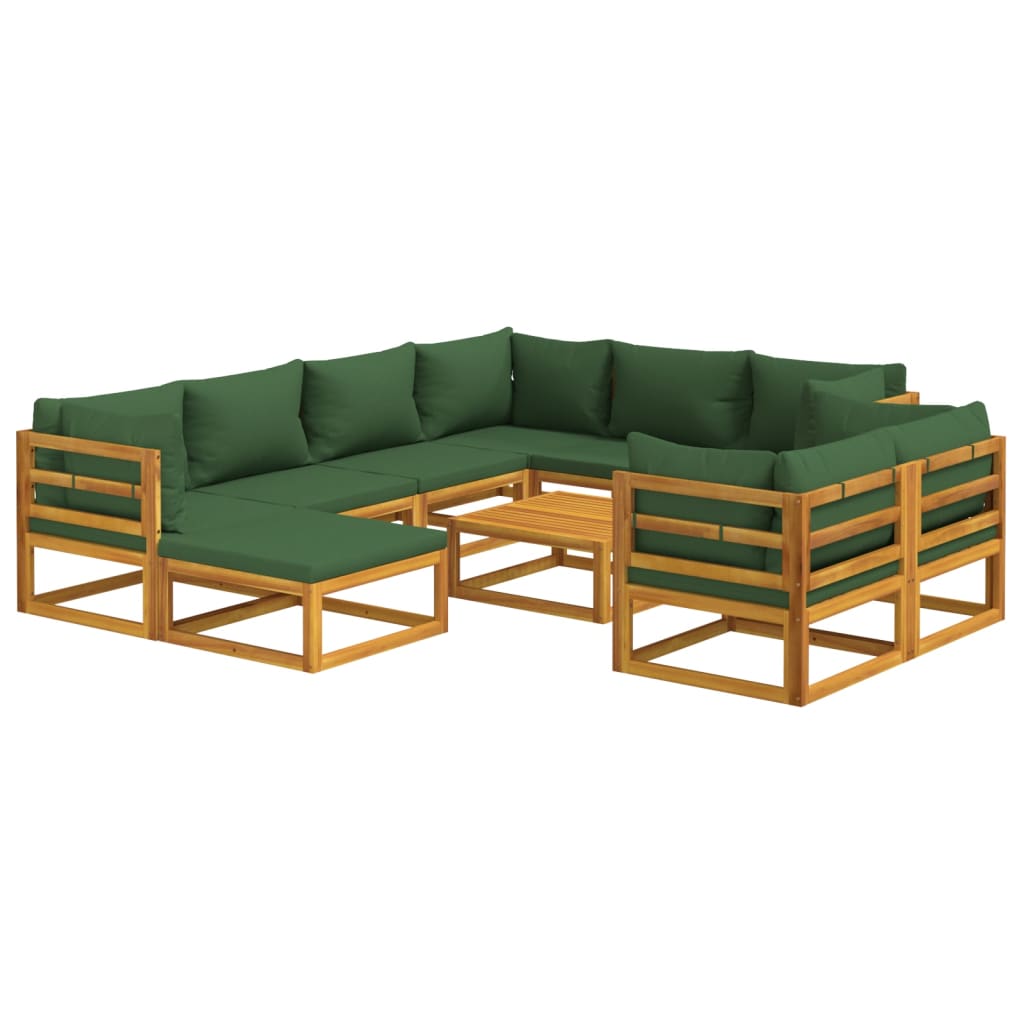 10-tlg. Garten-Lounge-Set mit Grünen Kissen Massivholz - Pazzar.ch