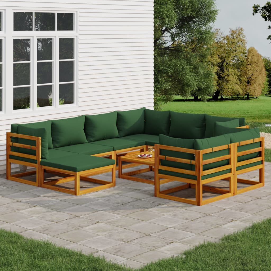 10-tlg. Garten-Lounge-Set mit Grünen Kissen Massivholz - Pazzar.ch