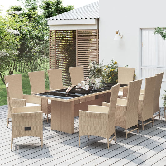 11-tlg. Garten-Essgruppe mit Kissen Beige Poly Rattan - Pazzar.ch