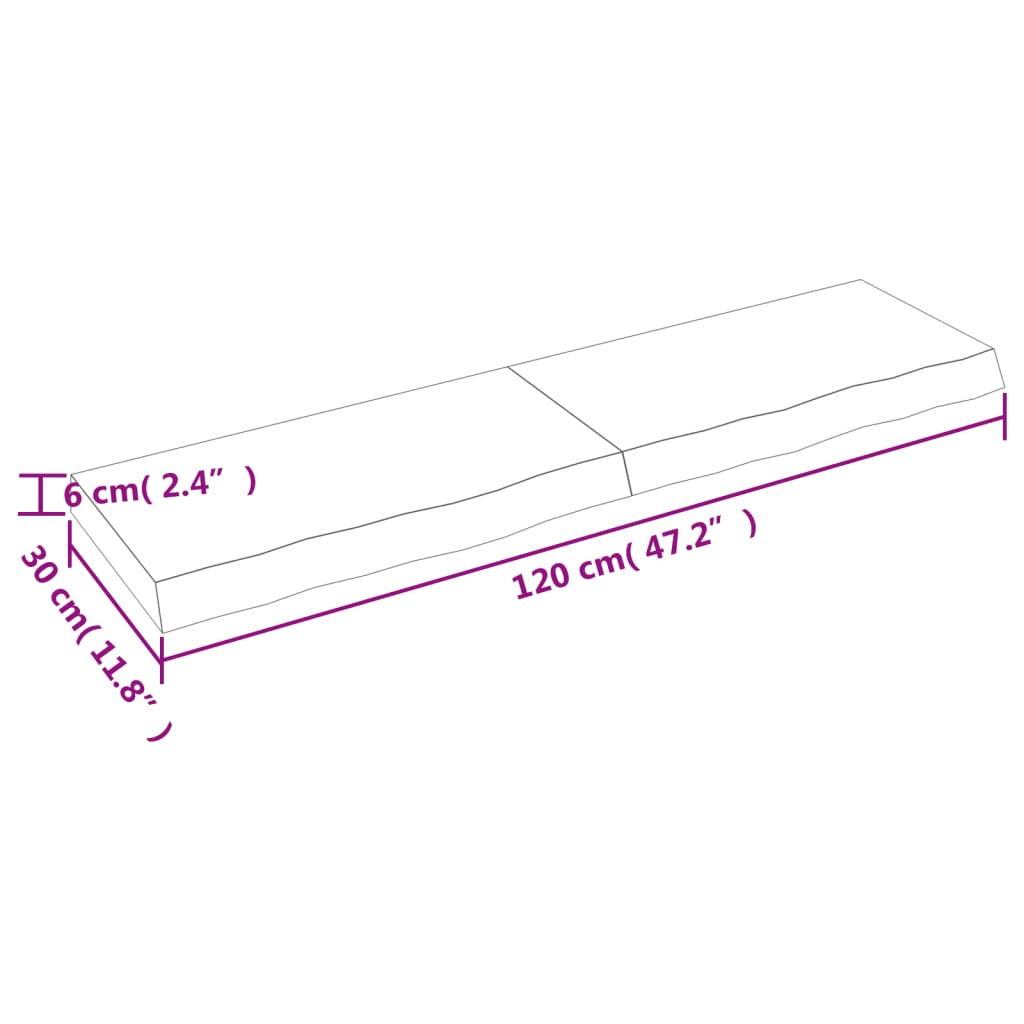 Wandregal 120x30x(2-6) cm Massivholz Eiche Unbehandelt