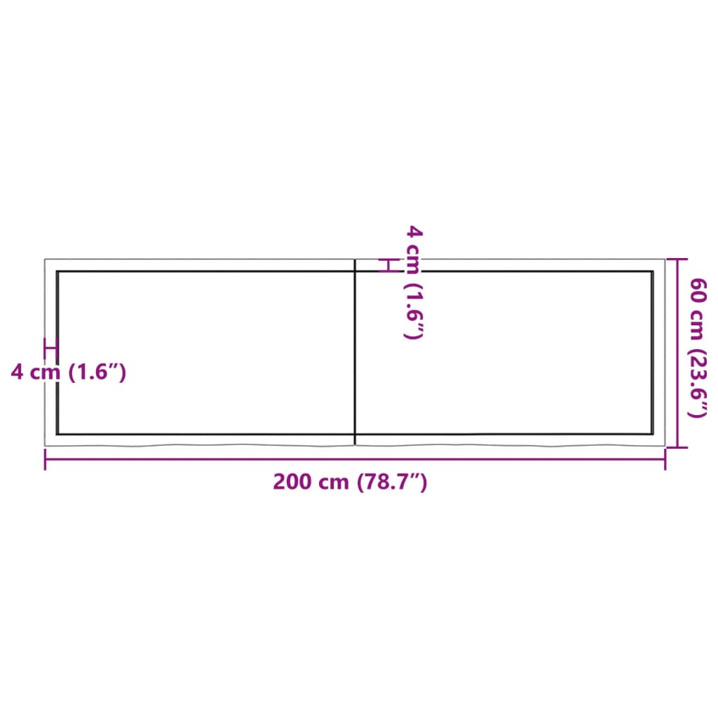 Wandregal 200x60x(2-4) cm Massivholz Eiche Unbehandelt