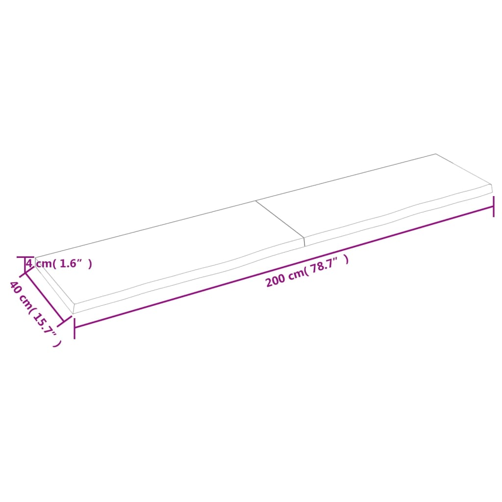 Wandregal Hellbraun 200x40x(2-4) cm Massivholz Eiche Behandelt