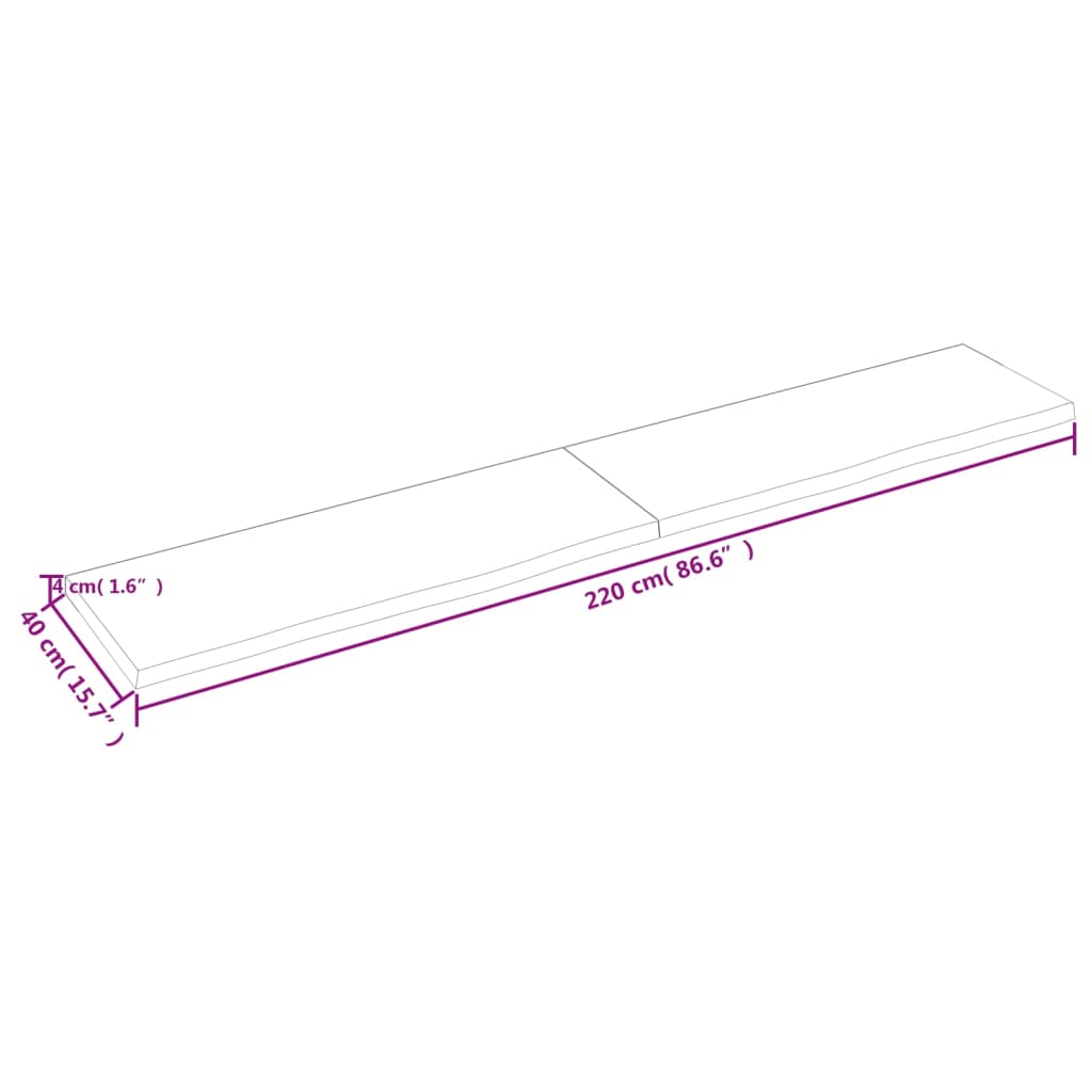 Wandregal Hellbraun 220x40x(2-4) cm Massivholz Eiche Behandelt