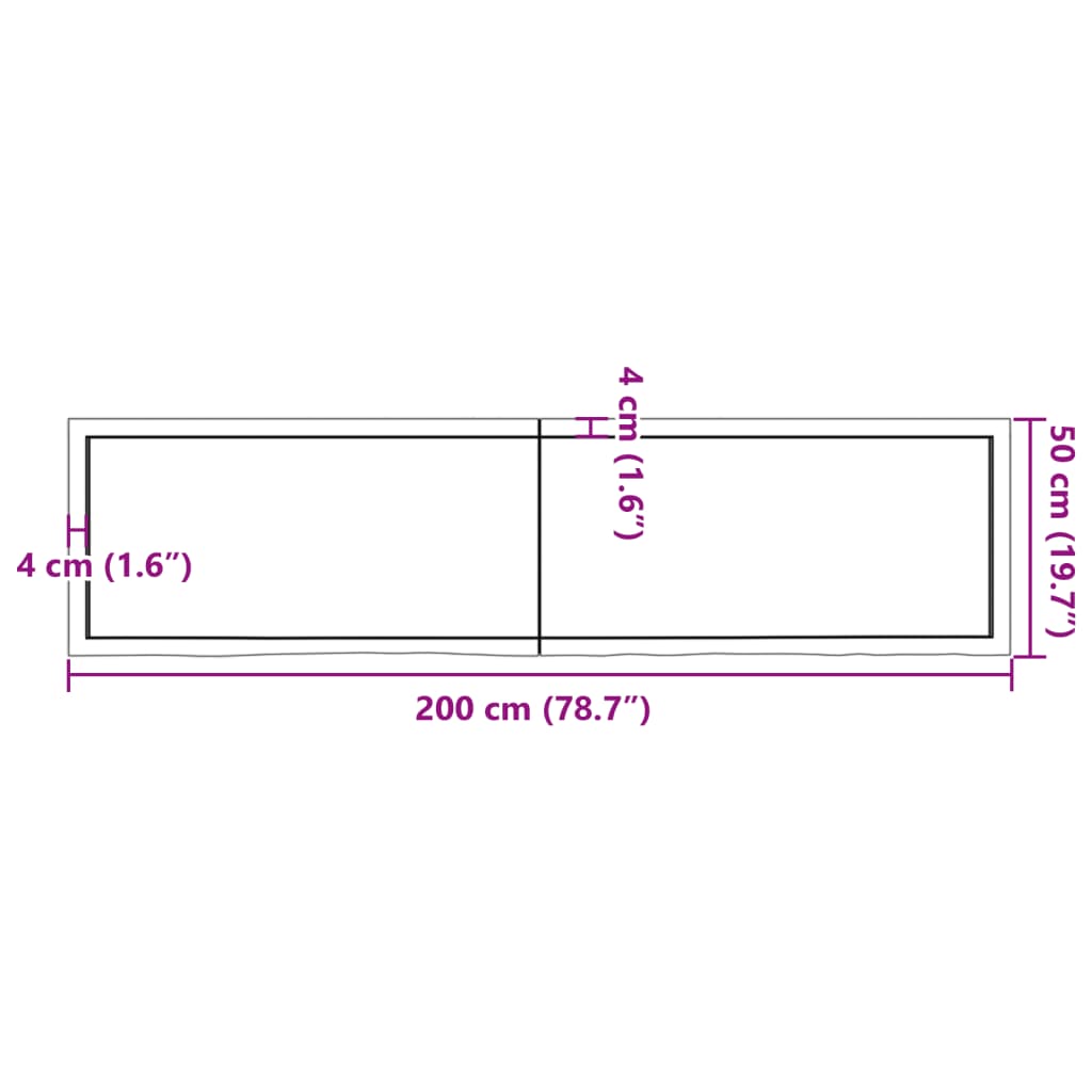 Wandregal Dunkelbraun 200x50x(2-4)cm Massivholz Eiche Behandelt - Pazzar.ch