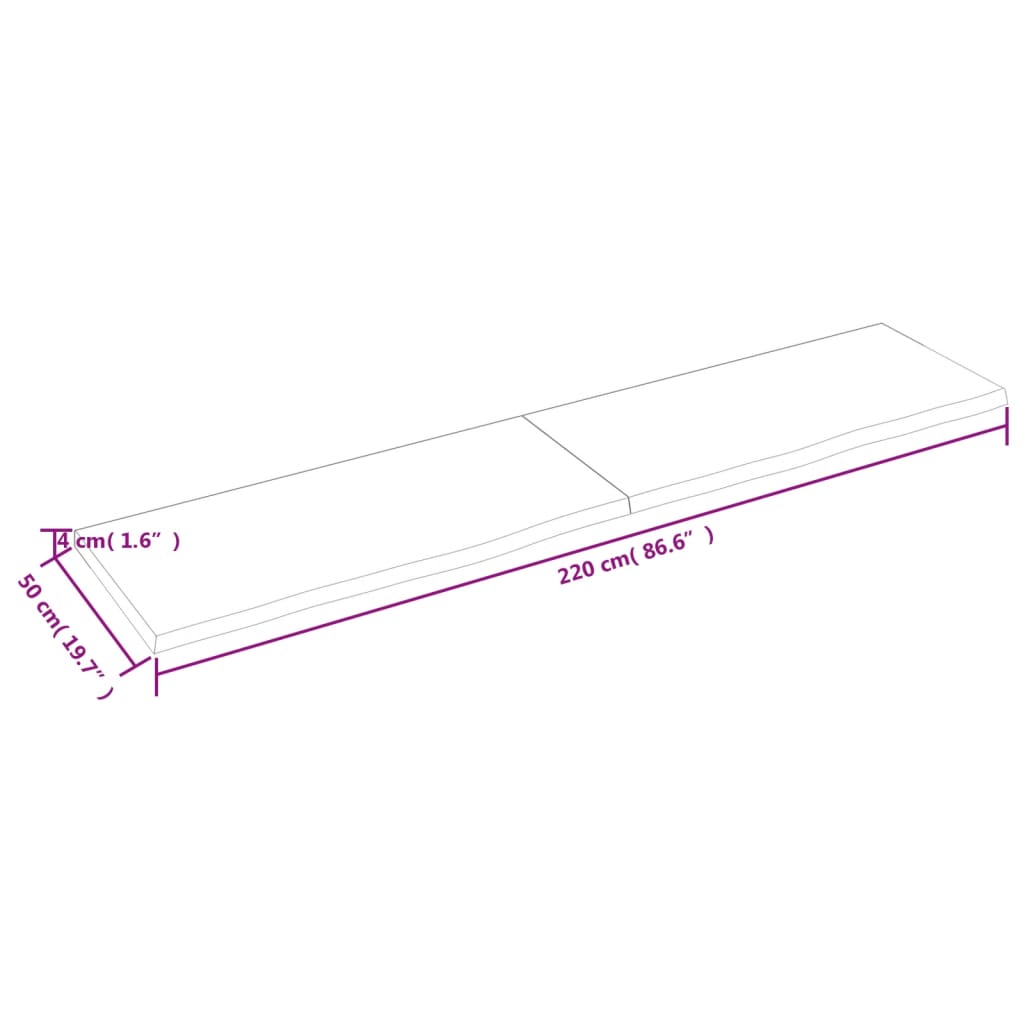 Wandregal Dunkelbraun 220x50x(2-4)cm Massivholz Eiche Behandelt