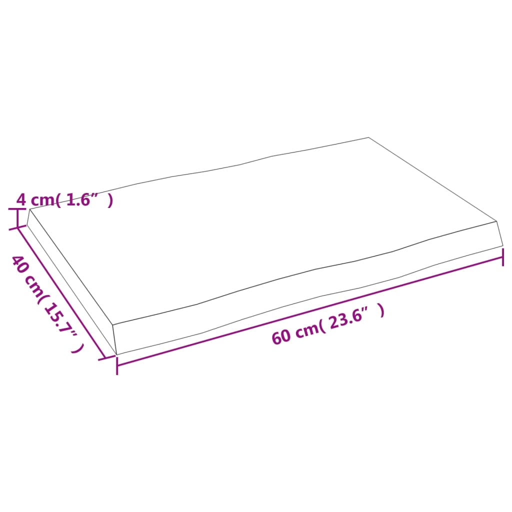 Tischplatte 60x40x(2-4) cm Massivholz Unbehandelt Baumkante - Pazzar.ch