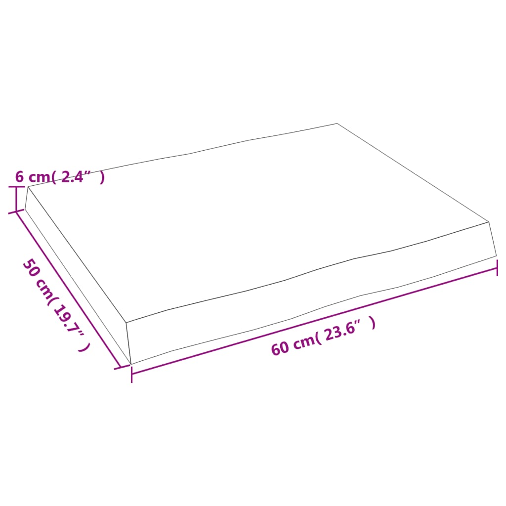 Tischplatte 60x50x(2-6) cm Massivholz Unbehandelt Baumkante - Pazzar.ch