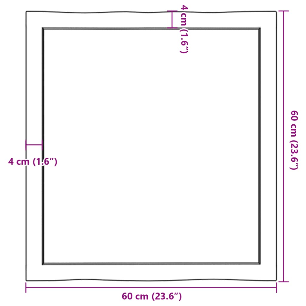 Tischplatte 60x60x(2-4) cm Massivholz Unbehandelt Baumkante