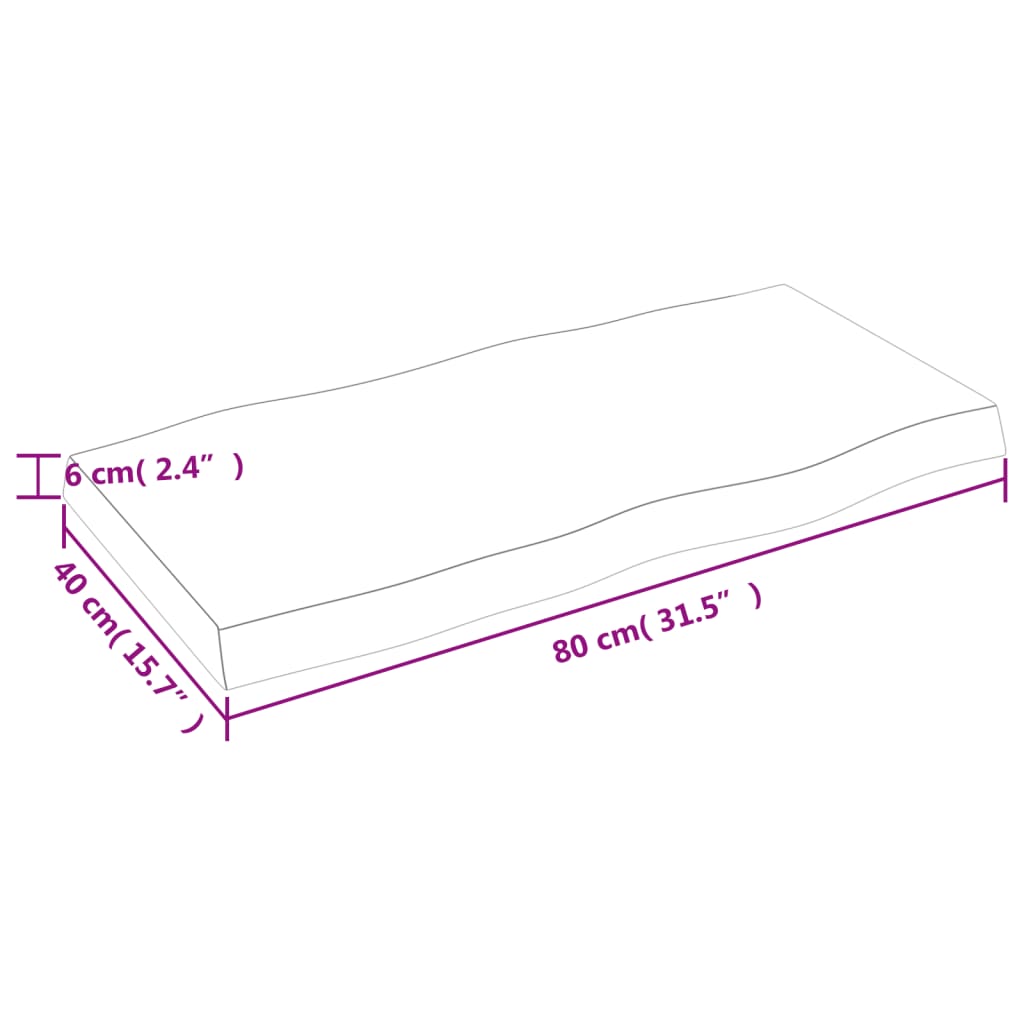 Tischplatte 80x40x(2-6) cm Massivholz Unbehandelt Baumkante - Pazzar.ch