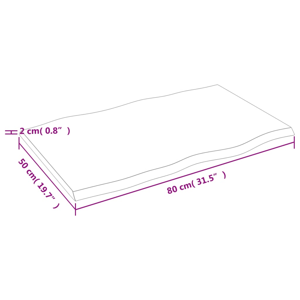 Tischplatte 80x50x2 cm Massivholz Eiche Unbehandelt Baumkante - Pazzar.ch