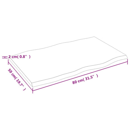 Tischplatte 80x50x2 cm Massivholz Eiche Unbehandelt Baumkante - Pazzar.ch