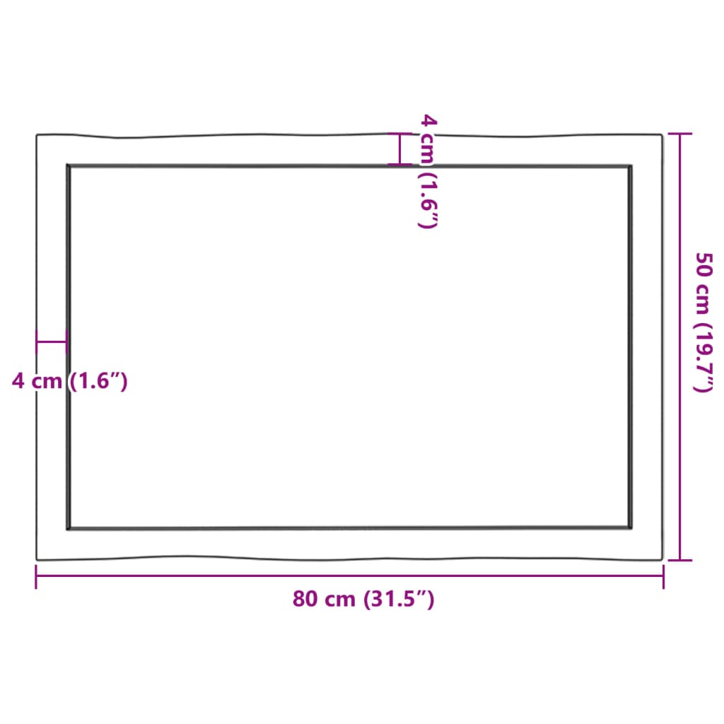 Tischplatte 80x50x(2-4) cm Massivholz Unbehandelt Baumkante - Pazzar.ch