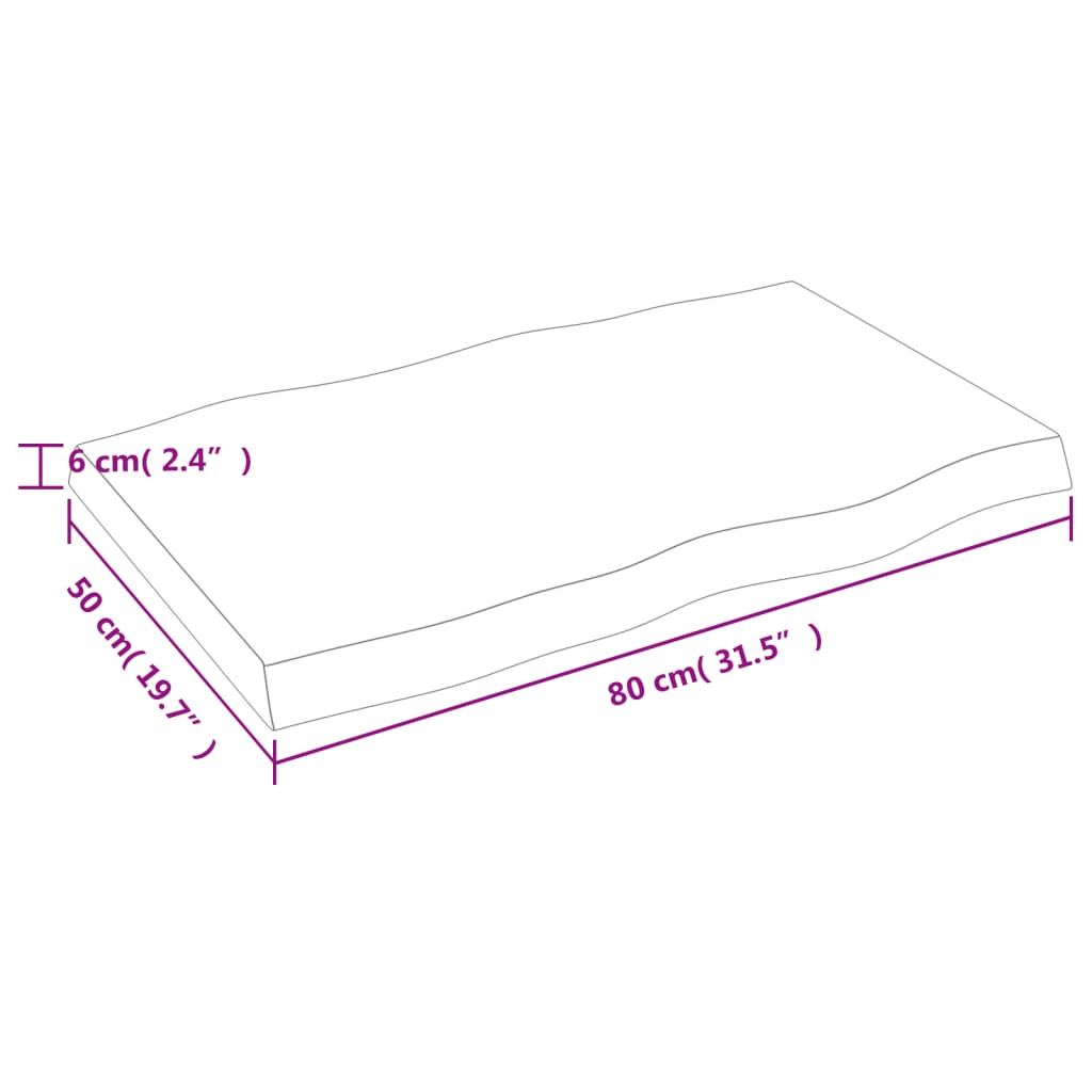 Tischplatte 80x50x(2-6) cm Massivholz Unbehandelt Baumkante - Pazzar.ch