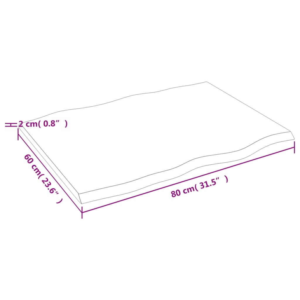 Tischplatte 80x60x2 cm Massivholz Eiche Unbehandelt Baumkante - Pazzar.ch