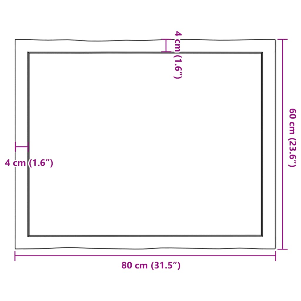 Tischplatte 80x60x(2-4) cm Massivholz Unbehandelt Baumkante - Pazzar.ch