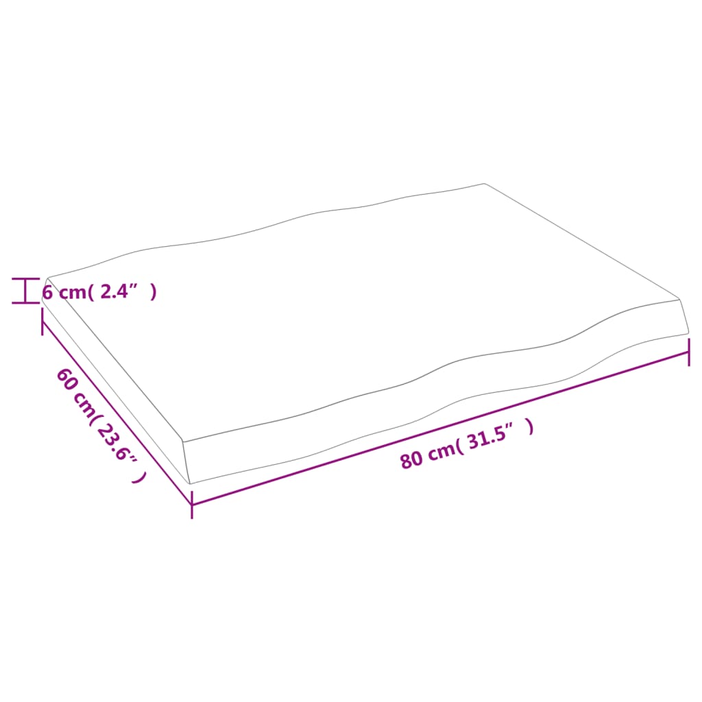 Tischplatte 80x60x(2-6) cm Massivholz Unbehandelt Baumkante - Pazzar.ch