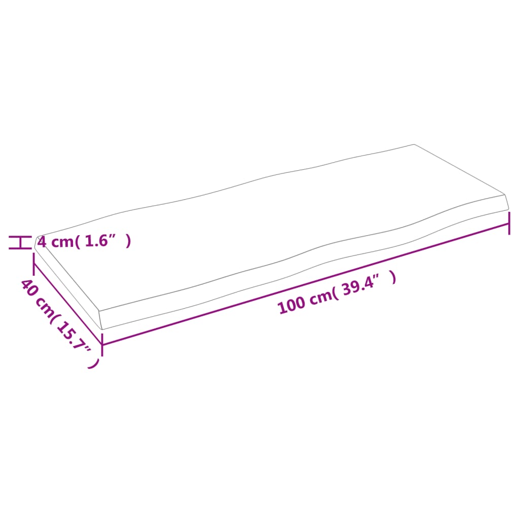 Tischplatte 100x40x(2-4) cm Massivholz Unbehandelt Baumkante