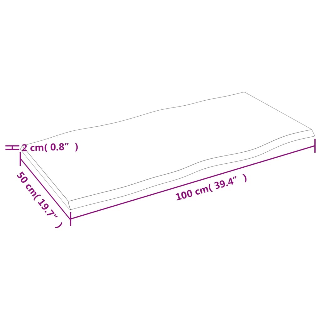 Tischplatte 100x50x2 cm Massivholz Eiche Unbehandelt Baumkante