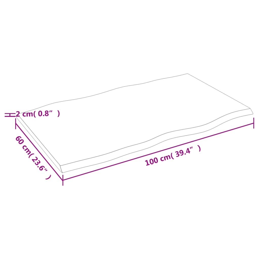 Tischplatte 100x60x2 cm Massivholz Eiche Unbehandelt Baumkante - Pazzar.ch