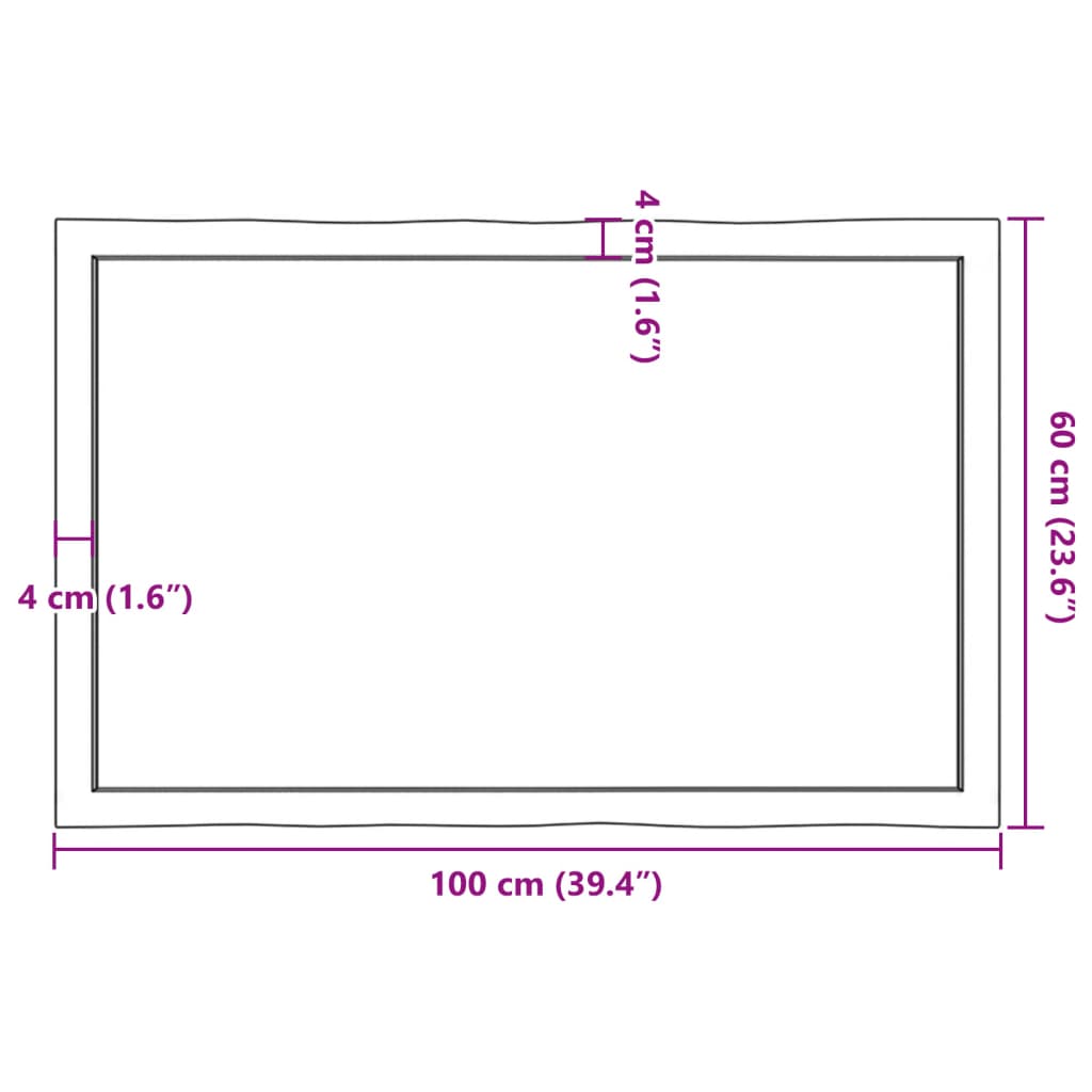 Tischplatte 100x60x(2-4) cm Massivholz Unbehandelt Baumkante