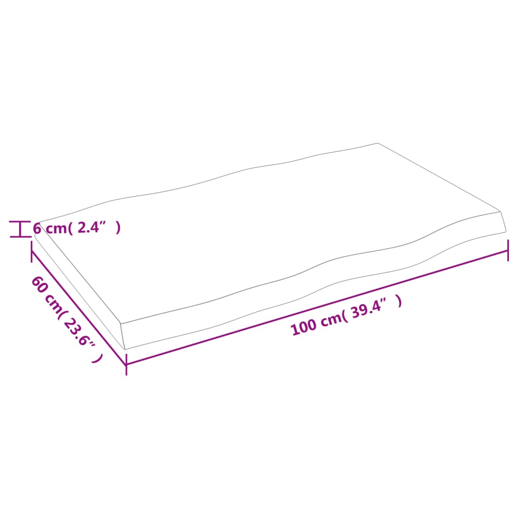 Tischplatte 100x60x(2-6) cm Massivholz Unbehandelt Baumkante - Pazzar.ch