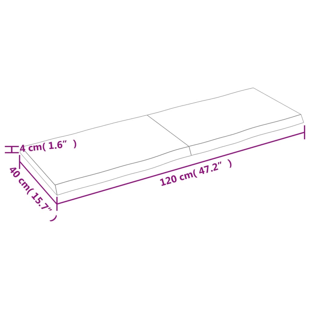 Tischplatte 120x40x(2-4) cm Massivholz Unbehandelt Baumkante - Pazzar.ch