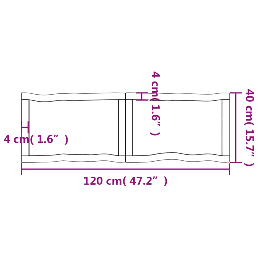 Tischplatte 120x40x(2-4) cm Massivholz Unbehandelt Baumkante - Pazzar.ch