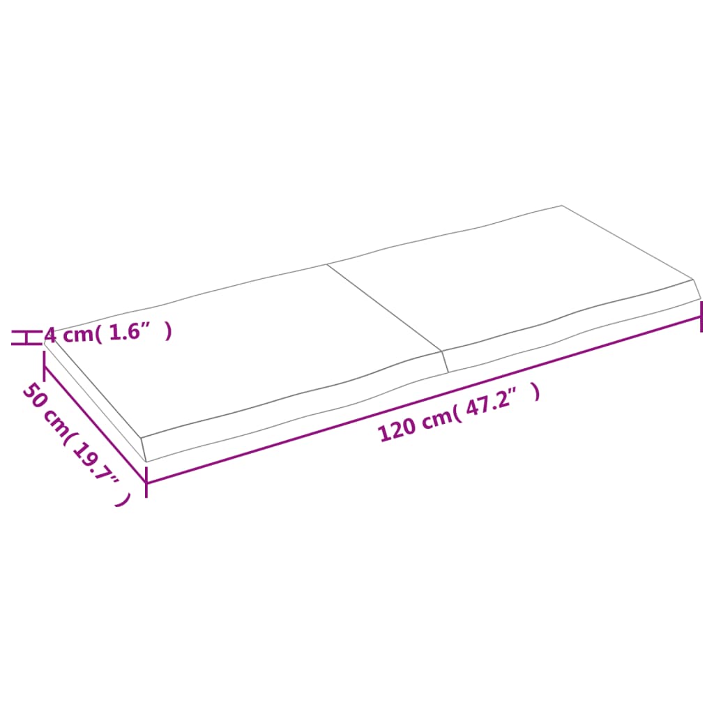 Tischplatte 120x50x(2-4) cm Massivholz Unbehandelt Baumkante - Pazzar.ch