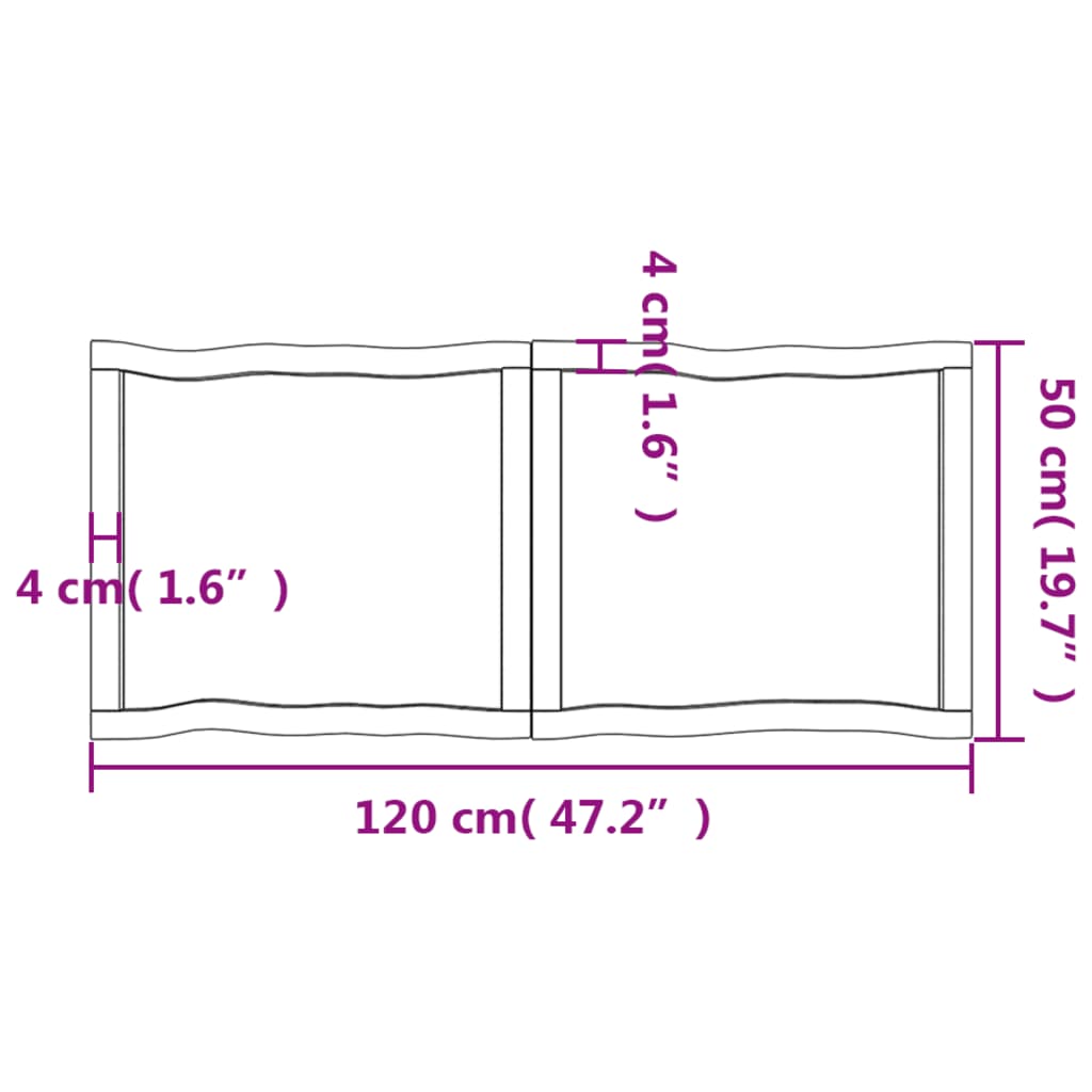 Tischplatte 120x50x(2-6) cm Massivholz Unbehandelt Baumkante - Pazzar.ch