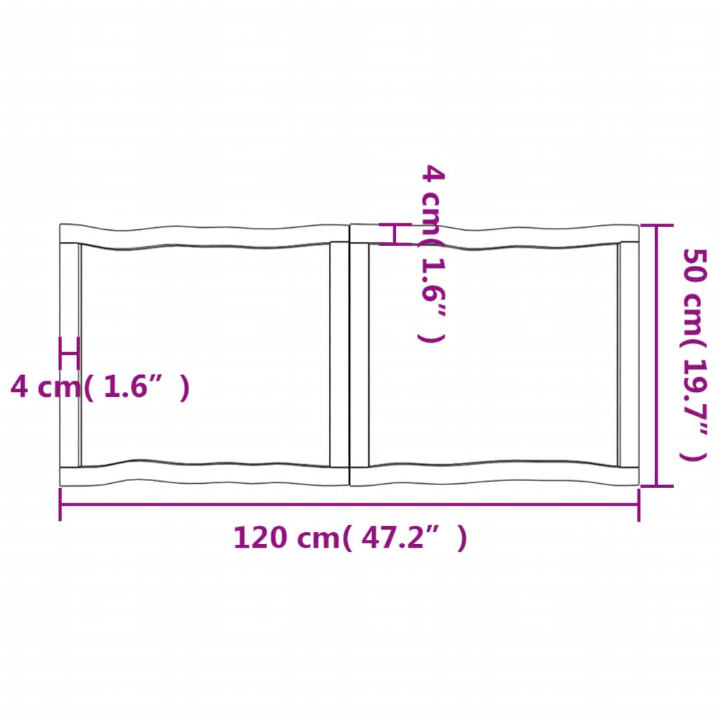 Tischplatte 120x50x(2-6) cm Massivholz Unbehandelt Baumkante - Pazzar.ch