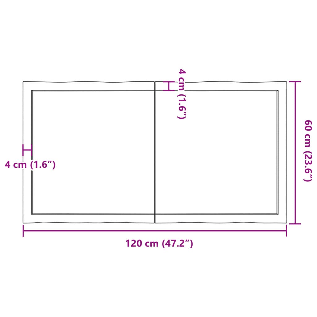 Tischplatte 120x60x(2-4) cm Massivholz Unbehandelt Baumkante - Pazzar.ch