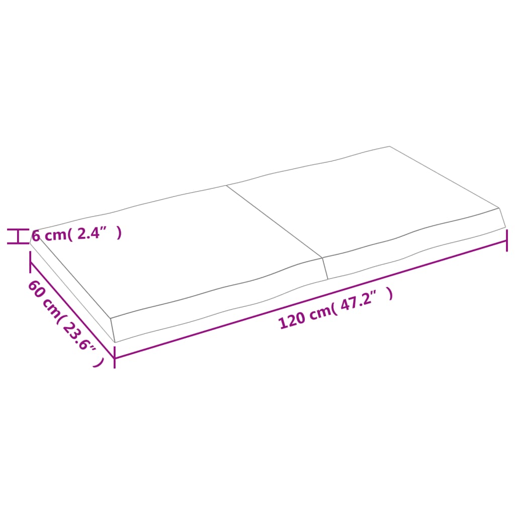 Tischplatte 120x60x(2-6) cm Massivholz Unbehandelt Baumkante - Pazzar.ch