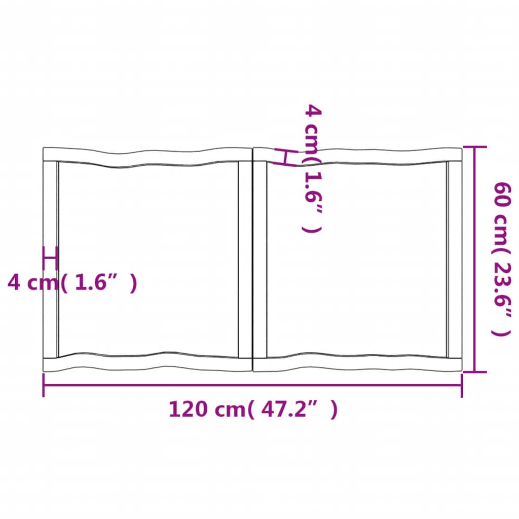 Tischplatte 120x60x(2-6) cm Massivholz Unbehandelt Baumkante