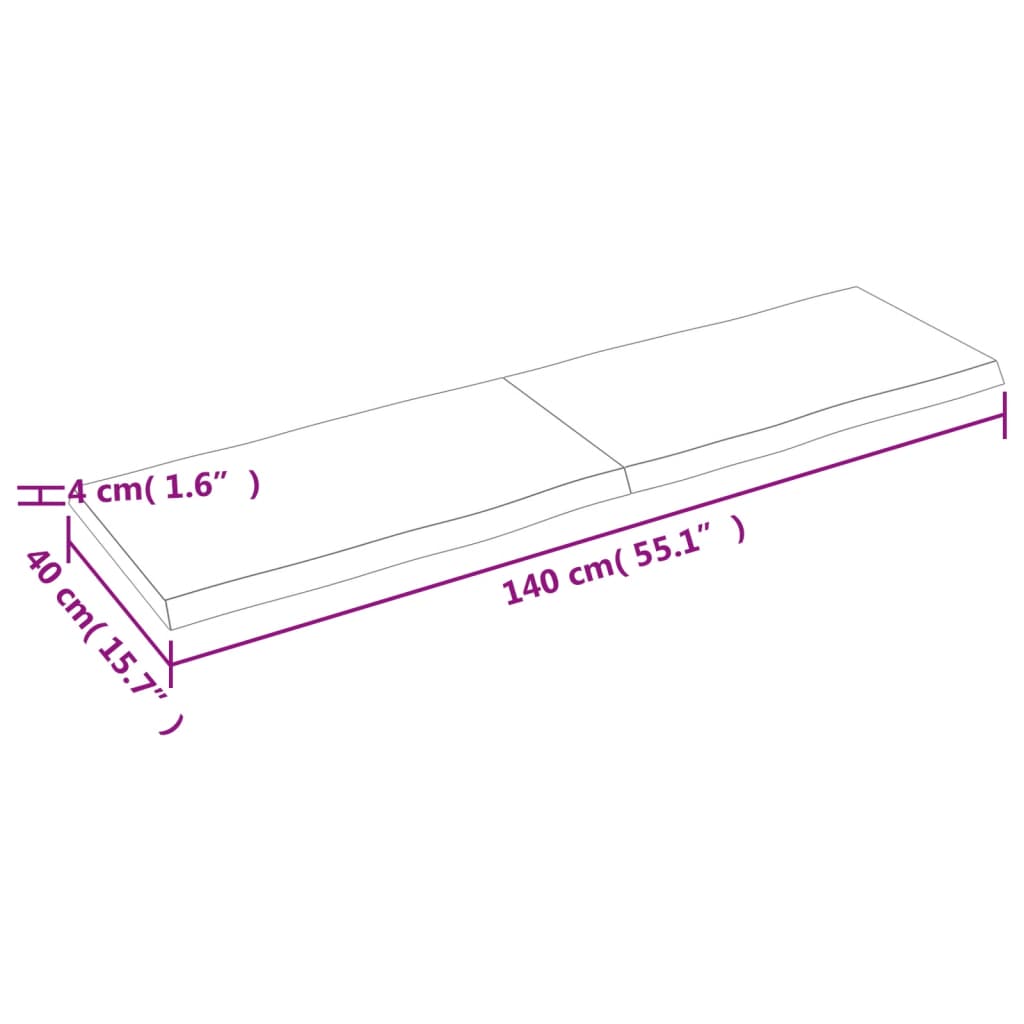 Tischplatte 140x40x(2-4) cm Massivholz Unbehandelt Baumkante - Pazzar.ch