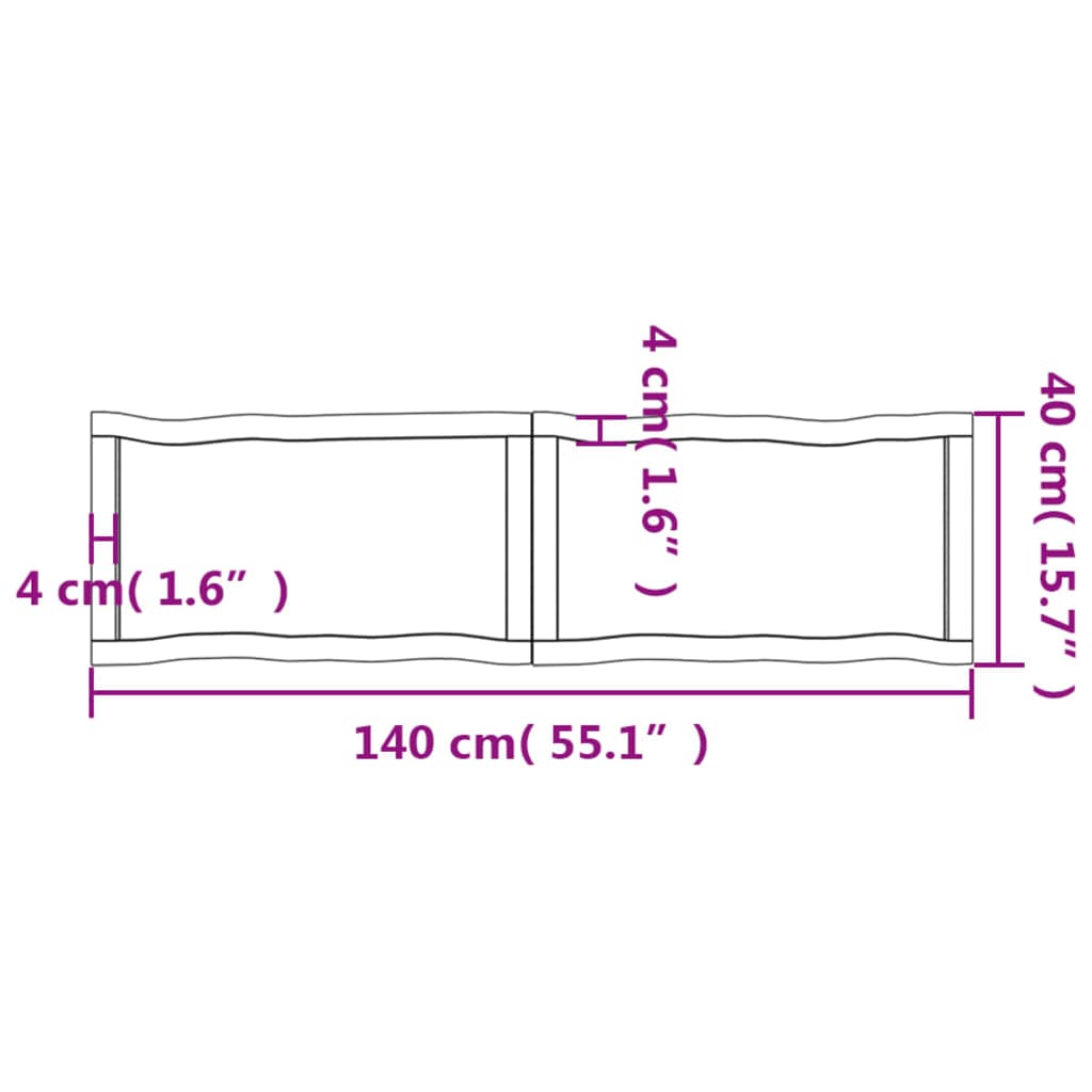 Tischplatte 140x40x(2-4) cm Massivholz Unbehandelt Baumkante - Pazzar.ch