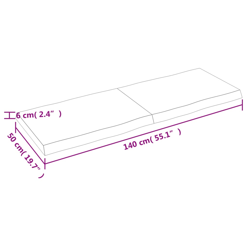 Tischplatte 140x50x(2-6) cm Massivholz Unbehandelt Baumkante